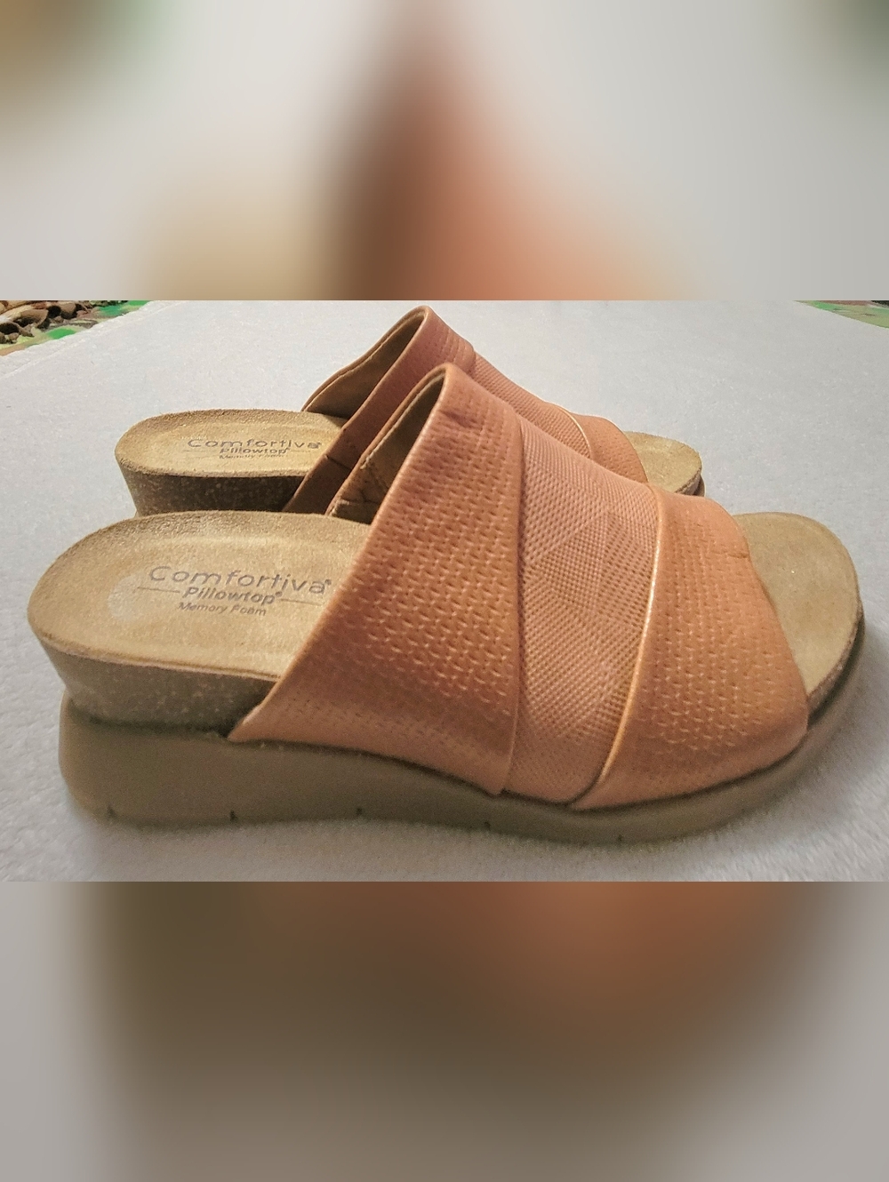 Comfortiva Women's Crossover Slide Mules in Peach-Tan - Size 7M